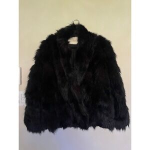Nina Ricci Black Fur Coat Lapel Collar Luxury Designer Outerwear